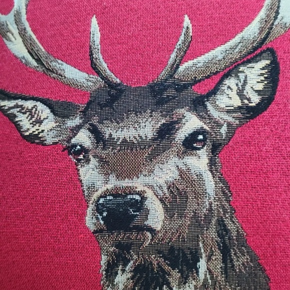 Hines of Oxford Stag on Red Tapestry 18" Toss Pillow Decorative Buck Deer Throw - Picture 11 of 12